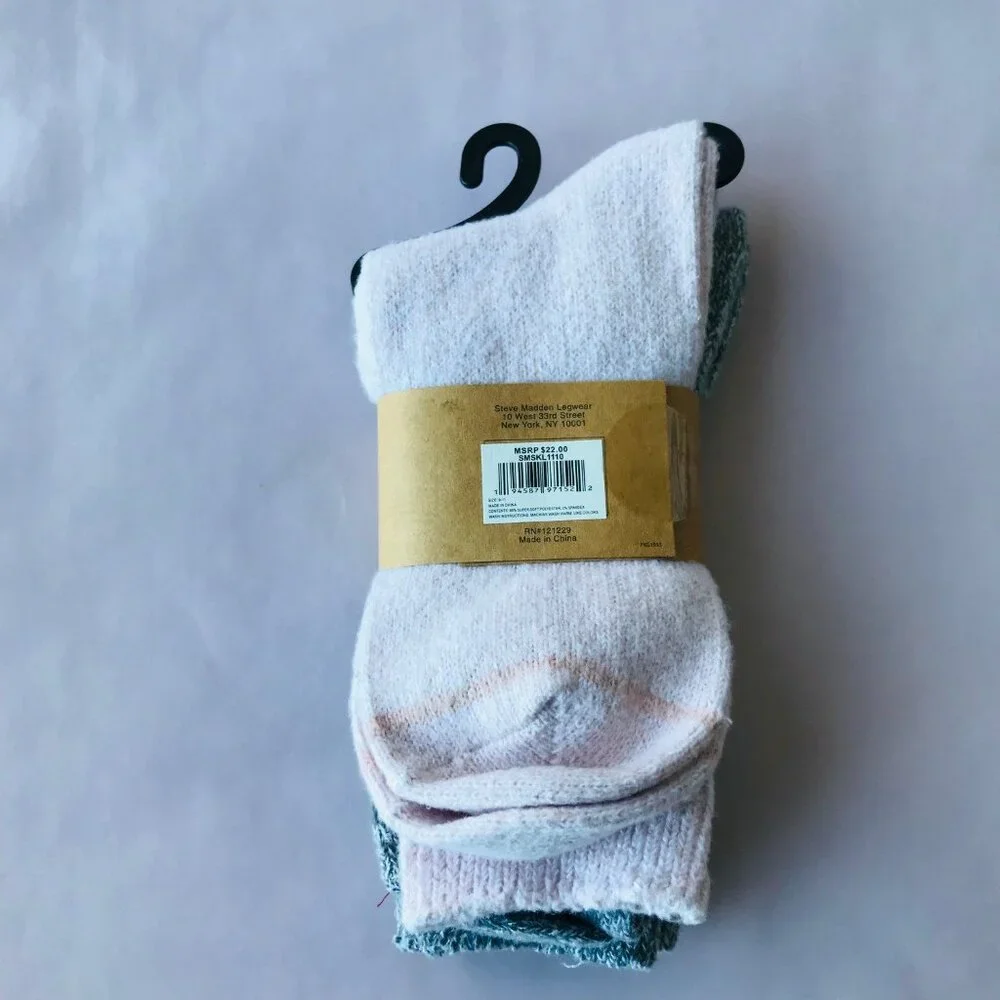Steve Madden Women Boot Socks Super Soft Gray /Pink 2 Pairs  5-10